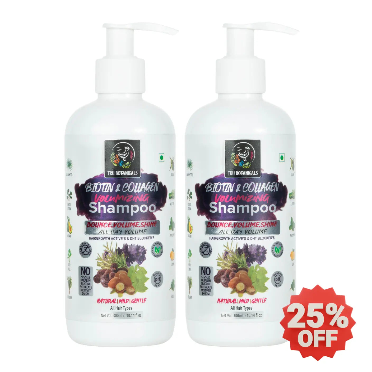 Pack of 2 Combo - Biotin Collagen Shampoo | 300ml Each Tru Botanicals