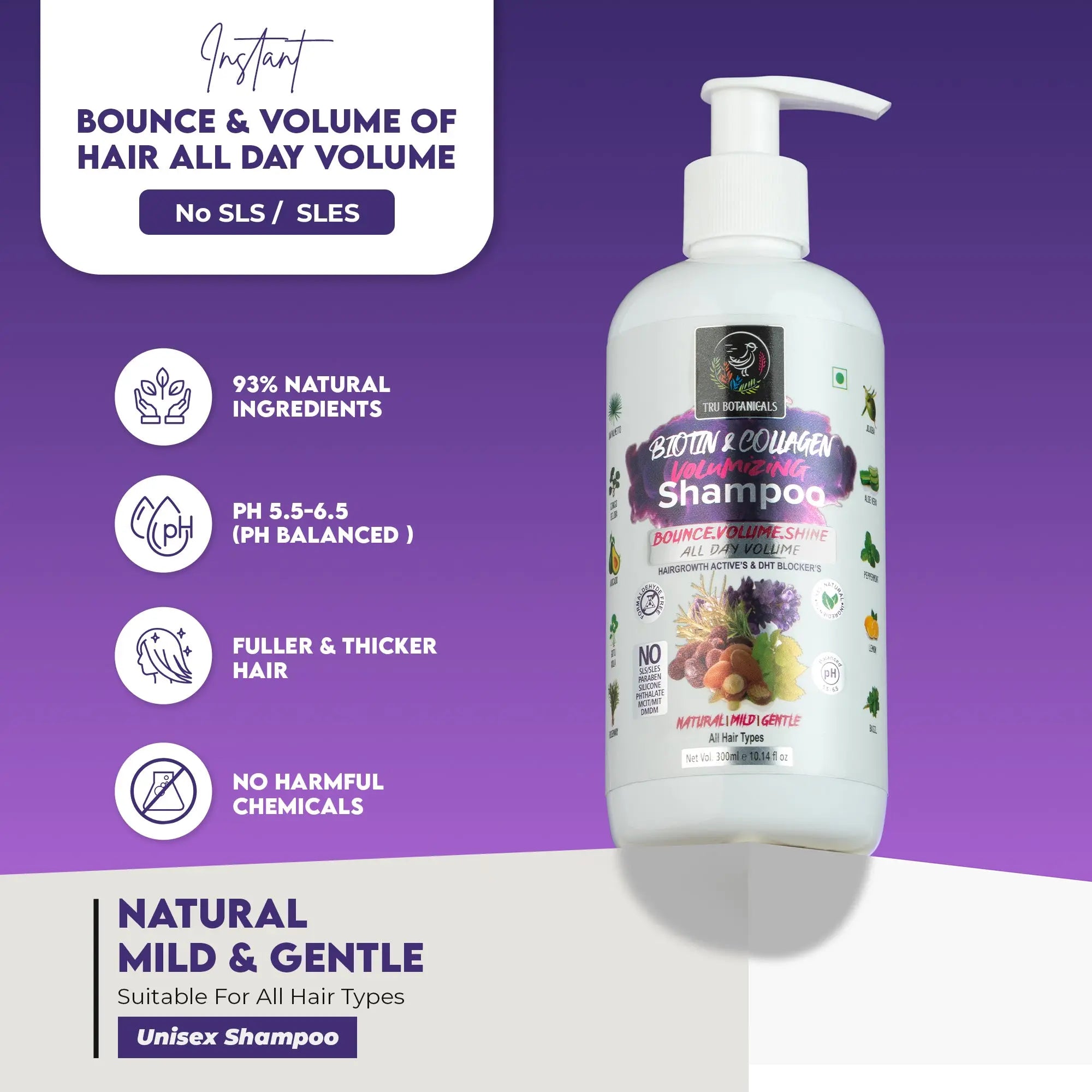 Pack of 2 Combo - Biotin Collagen Shampoo + Anti Hair Fall & Strengthening Shampoo | 300ml Each Tru Botanicals